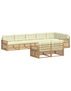 Set di divani da esterno 8 pcs Bianco e Crema Poliestere 2