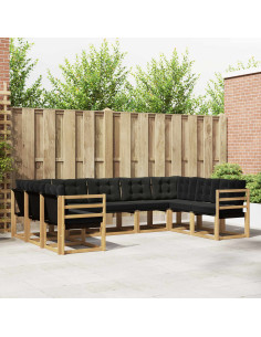 Set di divani da esterno con cuscino 9 pcs Bianco e Nero