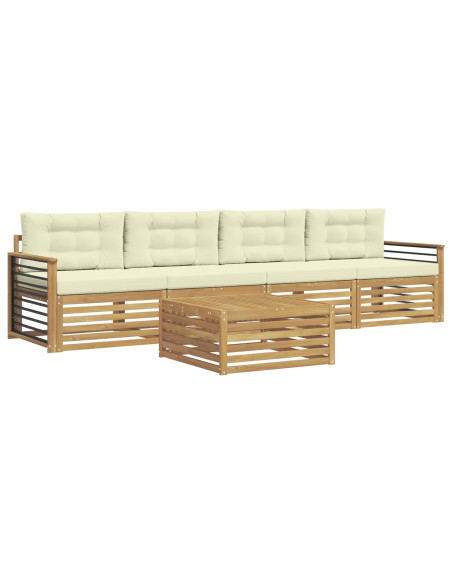 Set di divani da esterno con cuscino 5 pcs Bianco e Crema