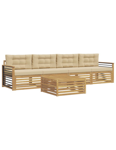 Set di divani da esterno con cuscino 5 pcs Bianco e Beige