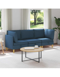 Set di mobili per il soggiorno con cuscino 3 pcs Blu Tessuto