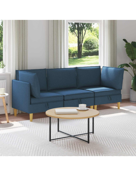 Set di mobili per il soggiorno con cuscino 3 pcs Blu Tessuto