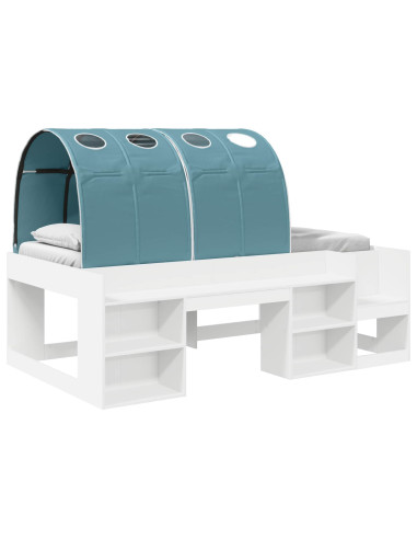 Letto con Tunnel 3 pcs Bianco e azzurro Legno ingegnerizzato
