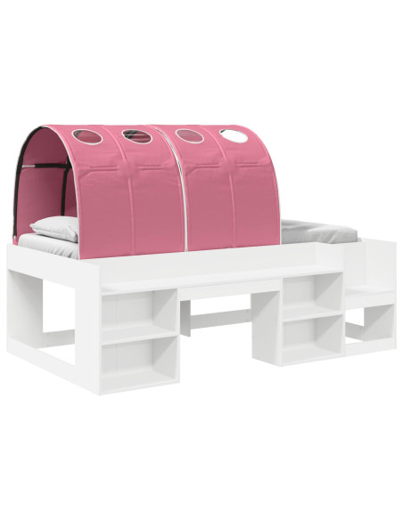 Letto con Tunnel 3 pcs Bianco e Rosa Legno ingegnerizzato