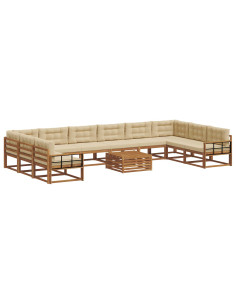 Set di divani da esterno con cuscino 11 pcs Naturale e Beige 2