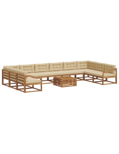 Set di divani da esterno con cuscino 11 pcs Naturale e Beige 2