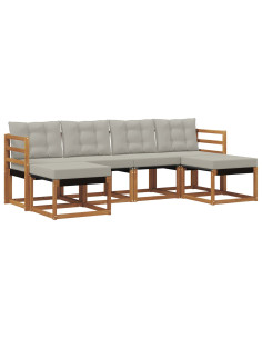 Set di divani da esterno 6 pcs Grigio Naturale e Chiaro 2