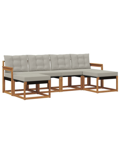 Set di divani da esterno 6 pcs Grigio Naturale e Chiaro