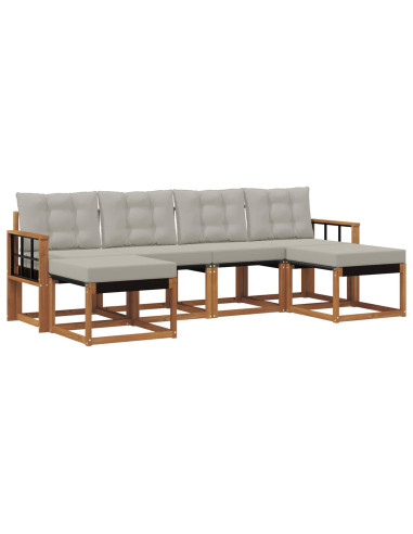 Set di divani da esterno 6 pcs Grigio Naturale e Chiaro