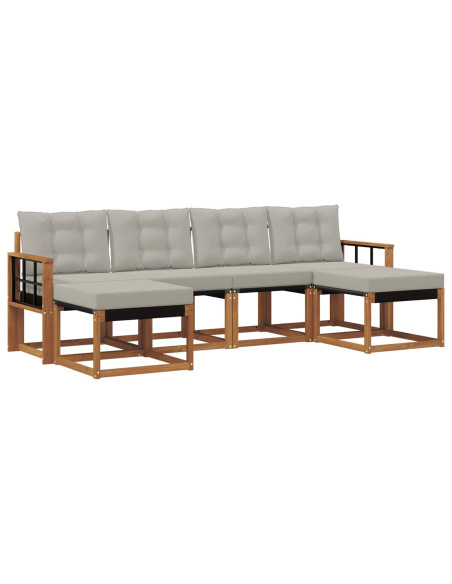Set di divani da esterno 6 pcs Grigio Naturale e Chiaro