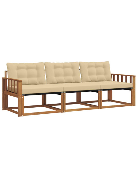 Set di divani da esterno con cuscino 3 pcs Naturale e Beige