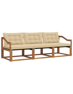 Set di divani da esterno con cuscino 3 pcs Naturale e Beige 2