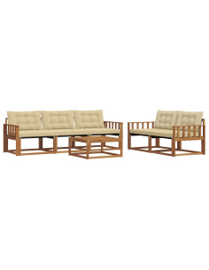 Set di divani da esterno con cuscino 6 pcs Naturale e Beige 2