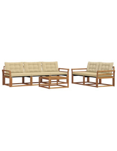 Set di divani da esterno con cuscino 6 pcs Naturale e Beige 2