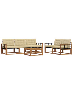 Set di divani da esterno con cuscino 6 pcs Naturale e Beige 2
