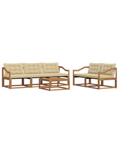 Set di divani da esterno con cuscino 6 pcs Naturale e Beige 2