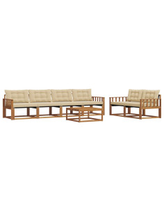 Set di divani da esterno con cuscino 7 pcs Naturale e Beige 2