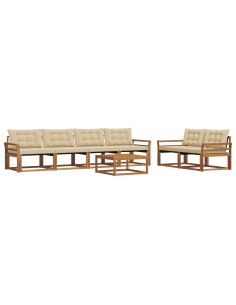 Set di divani da esterno con cuscino 7 pcs Naturale e Beige 2
