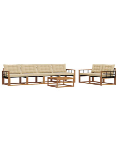 Set di divani da esterno con cuscino 7 pcs Naturale e Beige 2