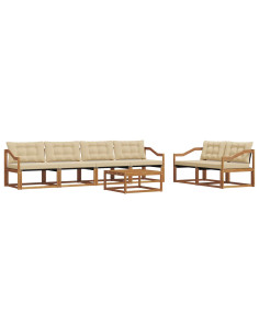 Set di divani da esterno con cuscino 7 pcs Naturale e Beige 2