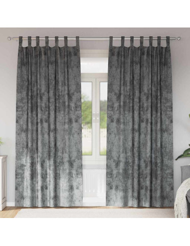 Tende in Velluto con tende 2 pcs Grigio 245 x 140 cm Velluto