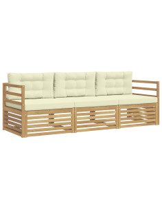 Set di divani da esterno 3 pcs Bianco e Crema Poliestere 2