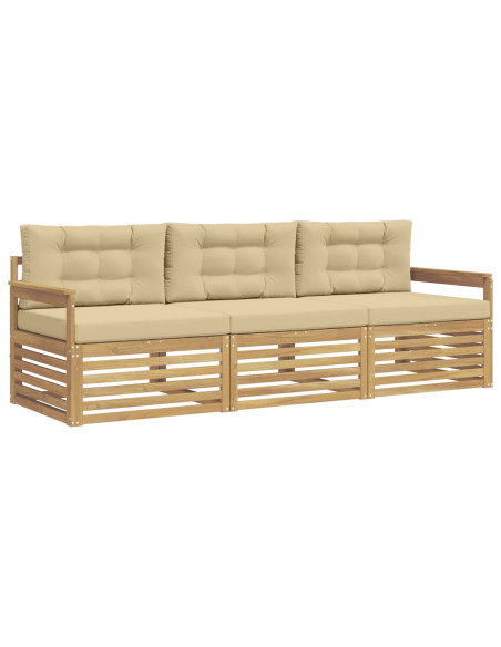 Set di divani da esterno 3 pcs Bianco e Beige Poliestere