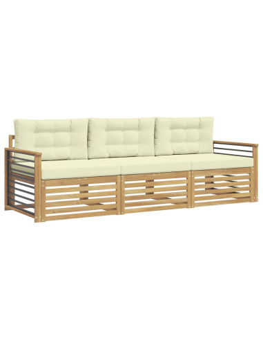 Set di divani da esterno 3 pcs Bianco e Crema Poliestere