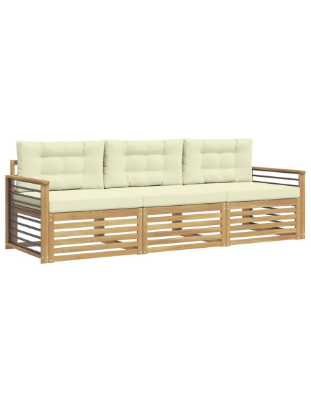 Set di divani da esterno 3 pcs Bianco e Crema Poliestere