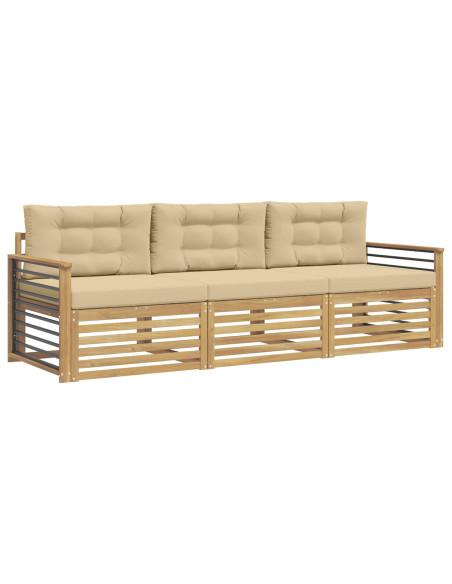 Set di divani da esterno 3 pcs Bianco e Beige Poliestere