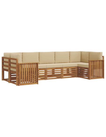Set divani 7 pcs Naturale e Beige Legno di Acacia Massello