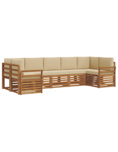 Set divani 7 pcs Naturale e Beige Legno di Acacia Massello 2