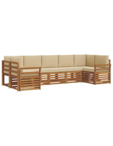 Set divani 7 pcs Naturale e Beige Legno di Acacia Massello