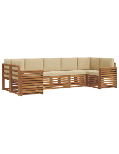 Set divani 7 pcs Naturale e Beige Legno di Acacia Massello 2