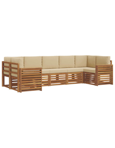 Set divani 7 pcs Naturale e Beige Legno di Acacia Massello