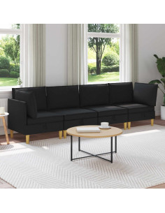 Set di mobili per il soggiorno con cuscino 4 pcs Nero Tessuto
