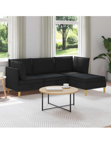 Set di mobili per il soggiorno con cuscino 4 pcs Nero Tessuto