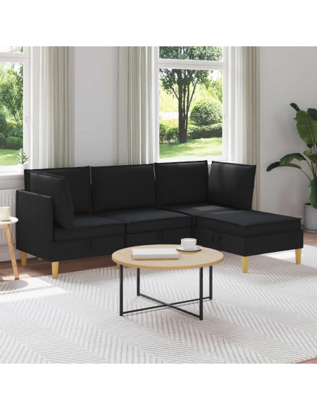 Set di mobili per il soggiorno con cuscino 4 pcs Nero Tessuto
