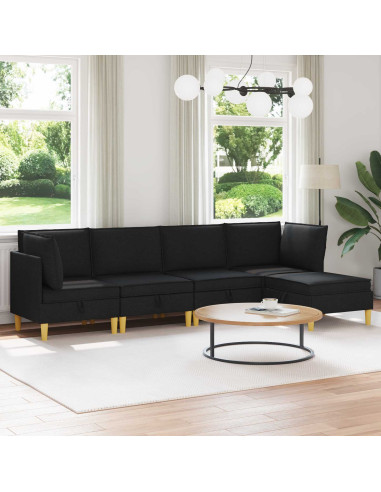 Set di mobili per il soggiorno con cuscino 5 pcs Nero Tessuto