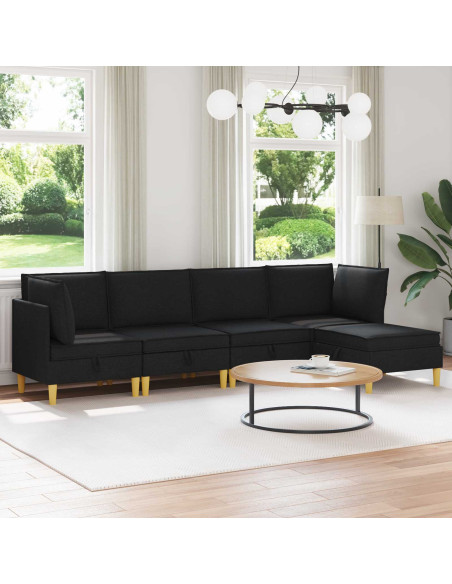 Set di mobili per il soggiorno con cuscino 5 pcs Nero Tessuto
