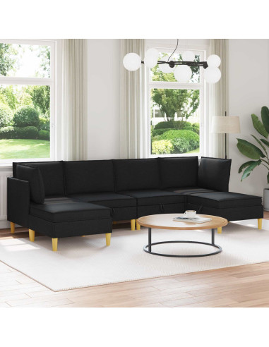 Set di mobili per il soggiorno con cuscino 6 pcs Nero Tessuto