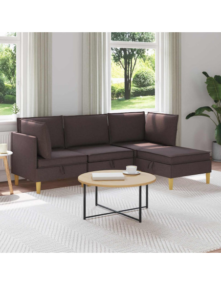 Set di mobili per il soggiorno 4 pcs Marrone Scuro Tessuto