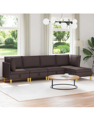Set di mobili per il soggiorno 5 pcs Marrone Scuro Tessuto