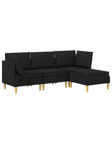 Set di mobili per il soggiorno con cuscino 4 pcs Nero Tessuto