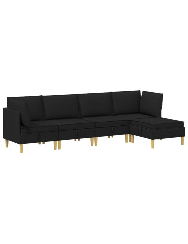 Set di mobili per il soggiorno con cuscino 5 pcs Nero Tessuto