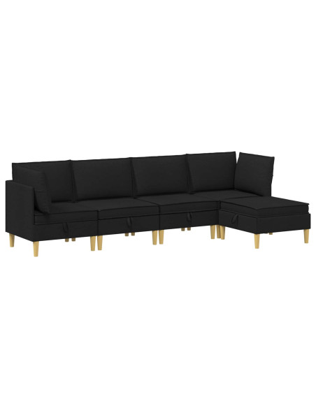 Set di mobili per il soggiorno con cuscino 5 pcs Nero Tessuto