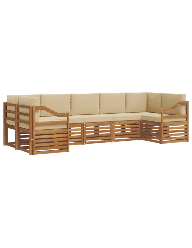 Set divani 7 pcs Naturale e Beige Legno di Acacia Massello