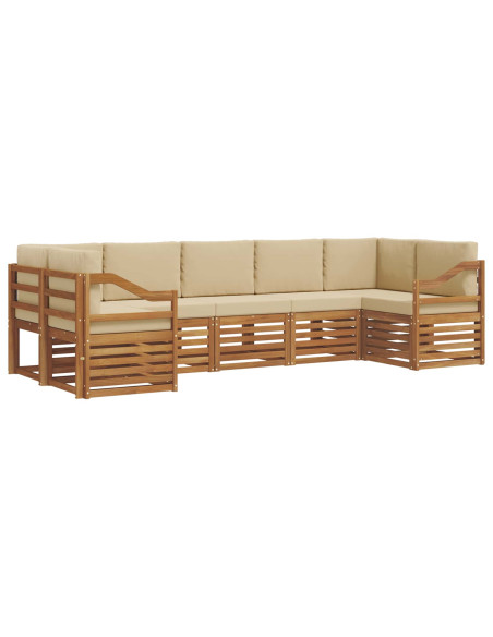 Set divani 7 pcs Naturale e Beige Legno di Acacia Massello