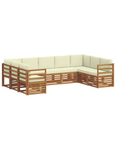 Set divani 9 pcs Naturale e Crema Legno di Acacia Massello 2