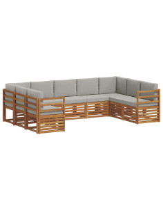 Set divani con cuscino 9 pcs Grigio Naturale e Chiaro 2